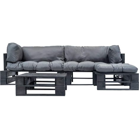 Maison Exclusive - Set Divani da Giardino su Pallet 4 pz con Cuscini Grigi Legno (1/5)