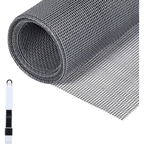 Moustiquaire de fenêtre en fibre de verre à découper soi-même (150 x 500 cm) avec brosse de nettoyage, gris (1/5)