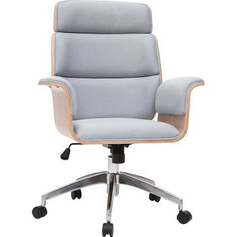 Poltrona da ufficio design in tessuto grigio e legno chiaro ELON