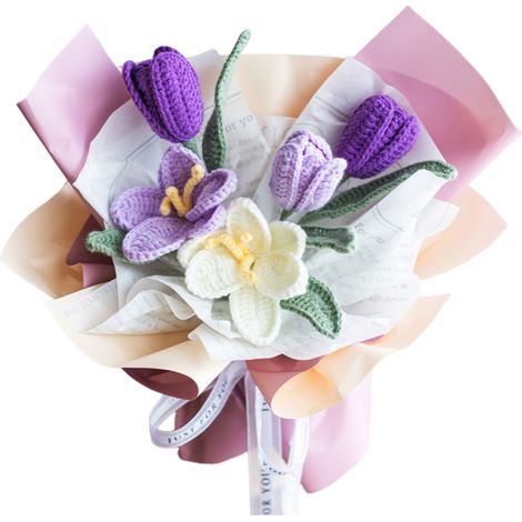 1 bouquet fleurs artificielles au crochet, tulipes marguerites ougariyes, décoration intérieure durable, cadeau occasion spéciale (1/5)