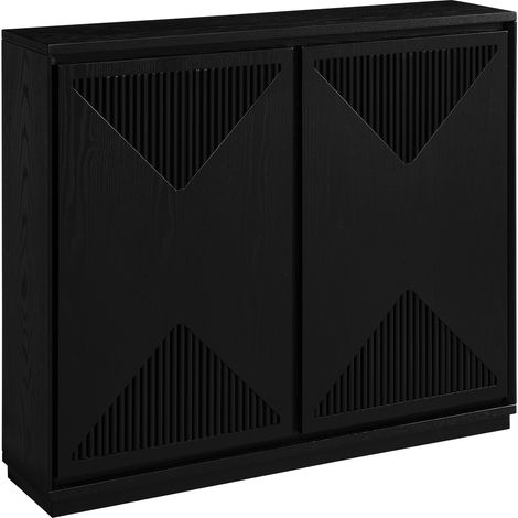 Buffet de Rangement avec Motif V Rainuré et Passe Câbles, pour Salon, Entrée ou Cuisine, en Bois Massif et MDF, Noir (1/5)