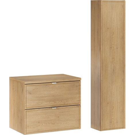 Ensemble meuble salle de bain suspendu 60 cm TERRA CREMONA chêne avec plan et colonne 30 x 140 cm (1/5)