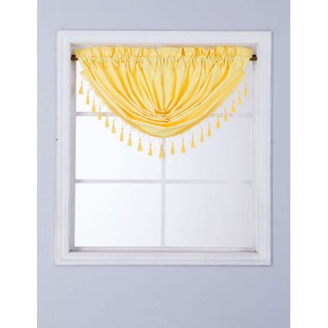 Cantonnière occultante jaune à pans coupés, doublée de mousse isolante, avec passe-tringle, 1 pièce, 122 cm (L) x 97 cm (l) (1/5)