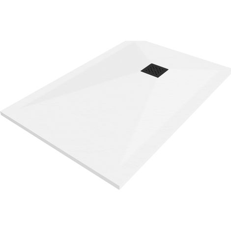 Bac à douche Mexen Stone+ en composite rectangulaire 100 x 90 cm, blanc, couverture noire - 44109010-B (1/5)