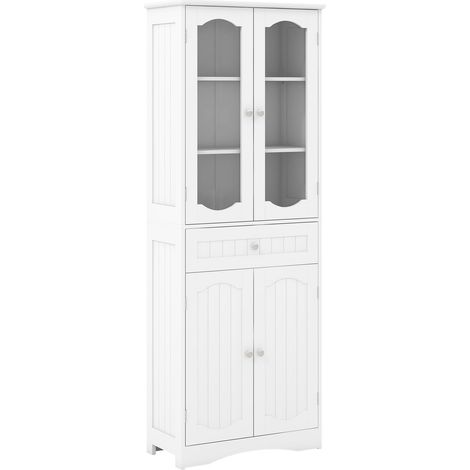 COSTWAY 160cm Tall Bathroom Storage Cabinet Freestanding Linen Cabinet-White (1/5)