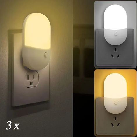 3 Stcke LED Night Light Steckdose Nightlampe Steckdosenlicht fr Baby Kinder Schlafzimmer Wei et Warmwei YYV (1/4)