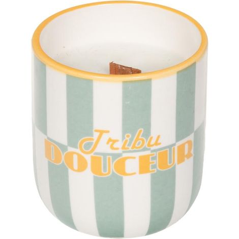 Amadeus - Bougie Family Douceur vert / blanc cire végétale, mèche en bois 205g