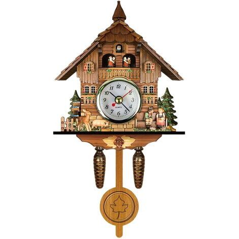 Reloj de cuco antiguo de madera, reloj de pared con casita para pájaros, decoración del hogar, reloj de cuco colgante, campana oscilante automática, péndulo, decoración del hogar (1/5)