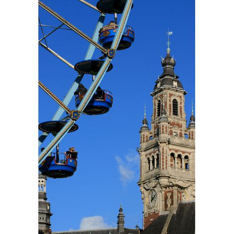 Tableau sur toile roue et clocher de Lille 30x45 cm - Impression sur Toile Murale Décorative - Image imprimée en HD sur Toile - Toile sur Châssis en Bois FSC - Fabriqué en France