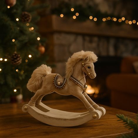 Cavallo giocattolo a dondolo decorazione natalizia color oro -26 cm (1/4)