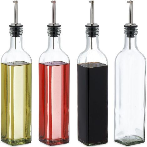 Lot de 4 distributeurs, verre transparent, bec doseur, 500 ml, huile vinaigre, cuisine (1/5)