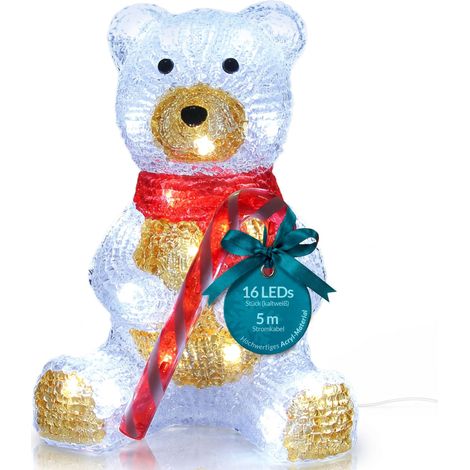 Figura Natalizia in Acrilico Luci a LED a Batteria o con Cavo Vari Modelli Decorazione di Natale Giardino Addobbo Decorativo Indoor Outdoor Orsacchiotto seduto