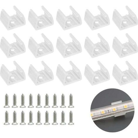 SABIR Weiße 50-teilige LED-Streifen-Befestigungsclips, LED-Neon-Montagehalterungen, inklusive Schrauben für 12 mm bis 14 mm Silikon-LED-Neon-Streifen (1/5)
