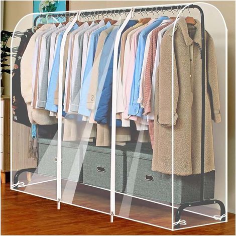 Housse anti-poussière transparente 6050150cm, 1 fermeture éclair, pour portant simple/double barre (1/4)