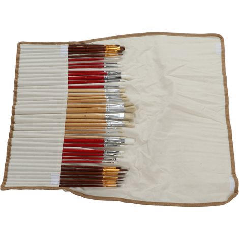 Ensemble de 38 pinceaux à poils souples et résistants pour peinture acrylique, avec une pochette de rangement pour les écoles d'art. (1/5)