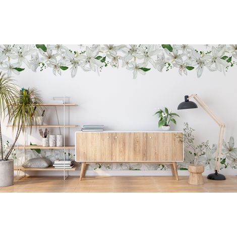 Papier peint fleuri - frise guirlande blanche - 150 x 250 cm (1/2)