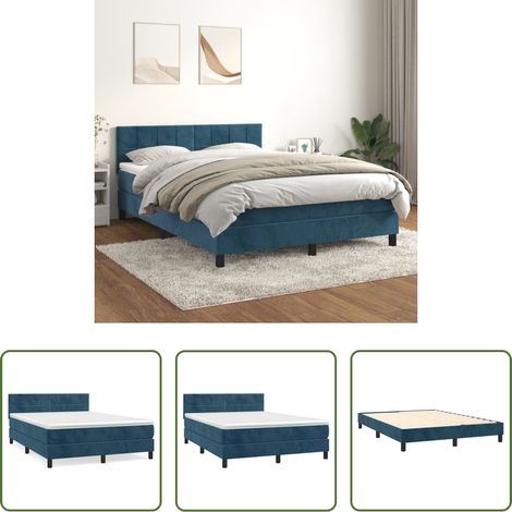Samtbett - Boxspringbett mit Matratze Dunkelblau 140x200 cm Samt (1/5)