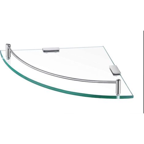 Étagère Murale Étagère d'angle en Verre Étagère Salle de Bain Douche Tablette Étagère en Verre Trempé avec Porte Serviette Acier Inoxydable SUS304 Brossée (1/5)
