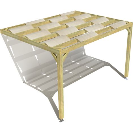 Pergola bois • 4m x 3m • adossée • sens largeur • voilage semi-transparent inclus • livraison comprise (1/3)