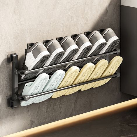 Porte-chaussures Murale - Support Adhésif - Acier Inoxydable et ABS - Pour Porte ou Mur Lisse - 50 x 29 x 12 cm - 1 Pièce (1/5)