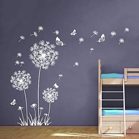 Sticker mural avec pissenlit et papillon (1/2)