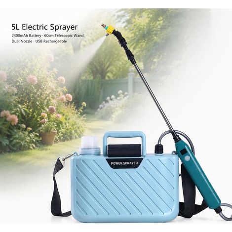 Spruzzatore elettrico da 5 litri - Ricaricabile tramite USB - Ugello regolabile - Spruzzatore da giardino senza fili, leggero e telescopico (1/5)