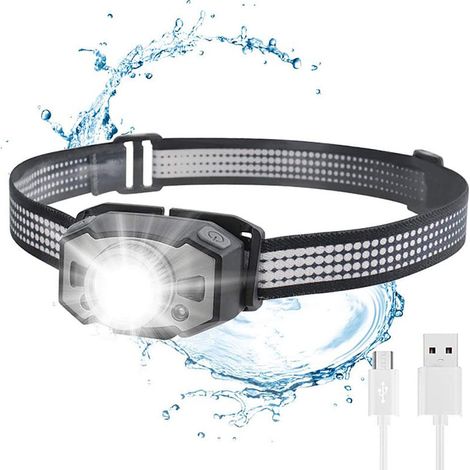 Lampe frontale à LED, super lumineuse, rechargeable par USB, lampe frontale avec lumière rouge, 5 modes, zoomable, lampe frontale de course résistante à l'eau, 210 lm, (1/5)