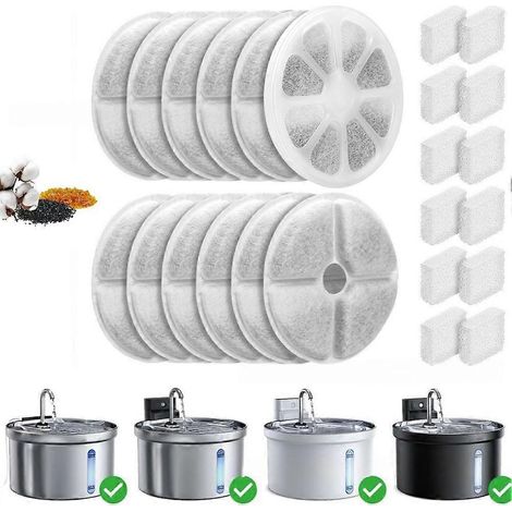 Filtre et pompe à eau pour fontaine à eau pour chat avec 12+12 éponges filtrantes pour fontaine à eau pour animaux de compagnie FEELNEEDY FN-W08L/FN-W06 (1/5)