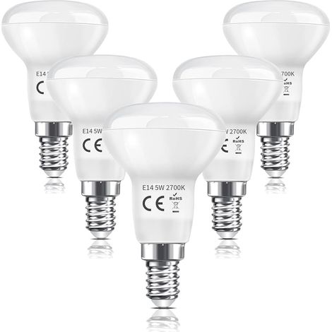 Ampoule LED R50 E14 5W, Ampoule Spot Réflecteur LED E14 Équivalent 40W Incandescence, Blanc Chaud 2700K 475LM, Angle de faisceau 120°, Non Dimmable, Lot de 5 (1/5)