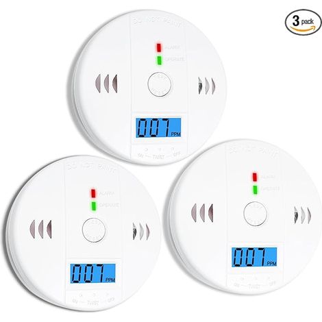 3-Pack Kohlenmonoxid-Detektoren, Co-Detektor, Kohlenmonoxid-Alarm, CO2-Detektor batteriebetrieben mit LCD-Display, Kohlenmonoxid-Detektor, UL2034 Standards, für Zuhause