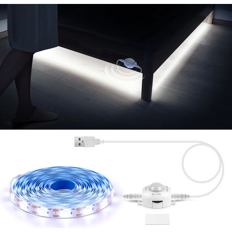 (Lumière blanche, 1 m) Bande lumineuse LED flexible sans fil avec détecteur de présence PIR 5 V USB, idéale pour les escaliers et les armoires. (1/5)