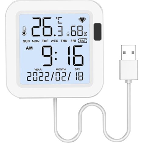 Alimentation USB intelligente Tuya WiFi grand écran – capteurs température/humidité, horloge, date, pour maison/bureau/chambre (1/5)