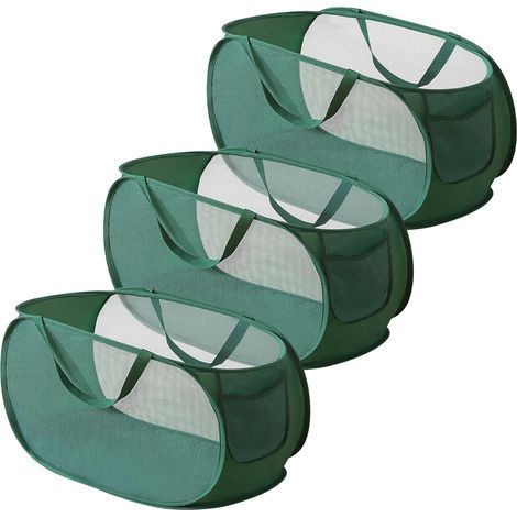 Panier a Linge Pliable, 3 Pièces Pop-Up Panier Linge Pliable, Paniers à Linge Pliables, En Maille Filet Panier Linge, Panier à Linge Pliable Avec Poignée Pour Chambre, Chambre D'enfant Et Voyage,Vert (1/5)