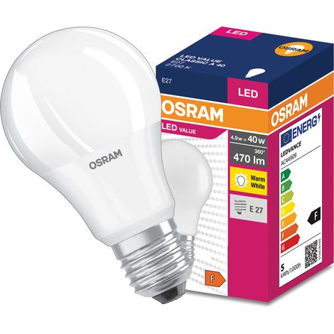 Ampoule LED E27 A55 4,9W = 40W 470lm 2700K chaud 200° OSRAM (1/6)