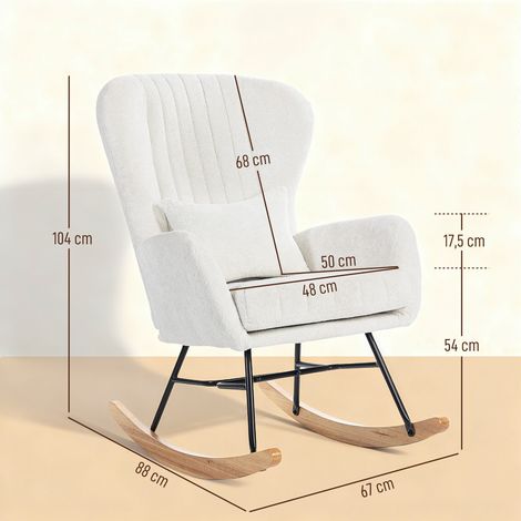 Fauteuil à bascule, rocking chair avec coussin, assise rembourré, dossier haut, 67 x 88 x 104 cm, blanc (1/5)