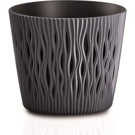 Jardinière ronde en plastique en couleur anthracite 15,8 (L) x 15,8 (l) x 13,8 (H) cm (1/5)