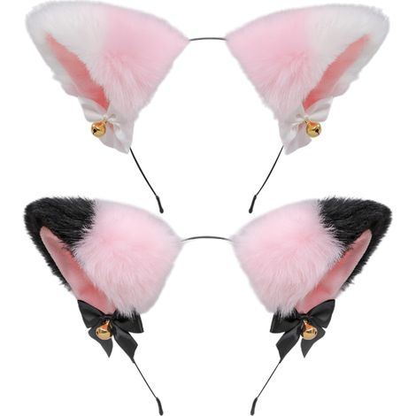 Conjunto de 2 diademas con orejas de zorro y gato, accesorio para el cabello de mujeres y niñas, de felpa suave y metal, ideal para fiestas de disfraces de Halloween. (1/5)
