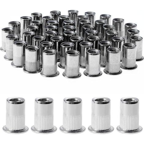 100pcs M8 Rivet Nut, Stainless Steel Rivet Nut, M8 Threaded Insert Nut Flat Head for Metal Plastic (14mm x 18mm) (1/5)