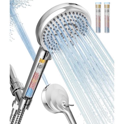 Gefilterter Duschkopf mit Handbrause, 10 Strahlarten, Hochdruck-Duschkopf mit Filtern, Duschfilterkopf für hartes Wasser, kraftvoller Strahl für optimale Reinigung, 2 austauschbare Filter inklusive, C (1/5)