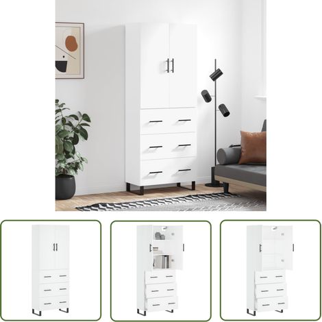 The Living Store Highboard Weiß 69,5x34x180 cm Holzwerkstoff - Sideboard - Hochschrank - Wohnraumorganisation - Aufbewahrungsregale - Weißer Kleiderschrank (1/5)