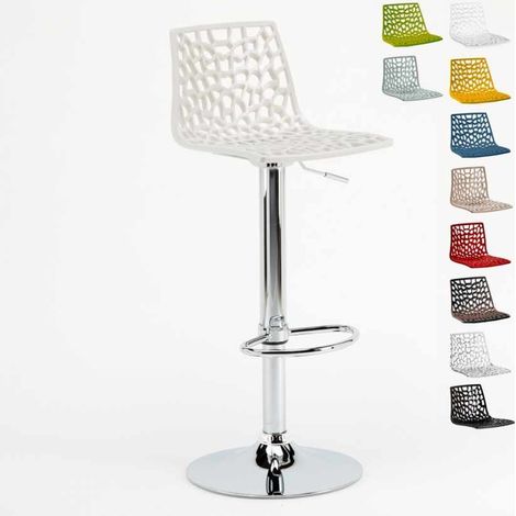 Grand Soleil – Tabouret de bar réglable en hauteur – PVC et chrome – Hauteur d'assise 57,5 à 79 cm – Design moderne pour cafés et cuisines – Blanc