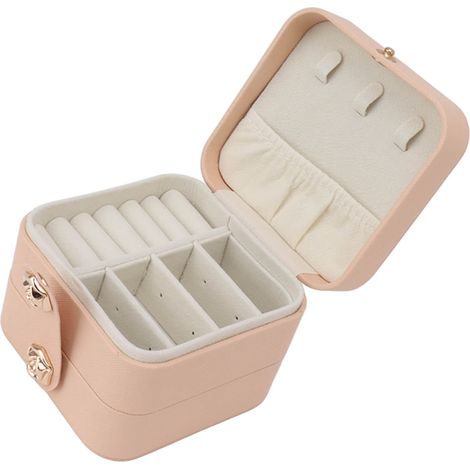 Boîte à bijoux de voyage, petit organisateur portable, étui de rangement à 2 compartiments pour colliers, bagues et boucles d'oreilles (1/5)