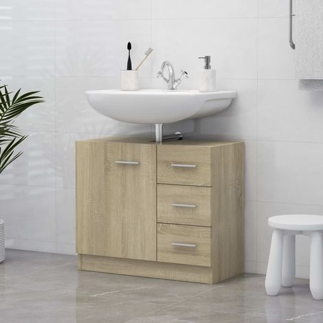 Chic Meuble sous vasque simple,Meuble bas Rangement de salle de bain,Armoire d'évier de salle de bain Chêne sonoma 63x30x54 cm Aggloméré -22918 (1/5)