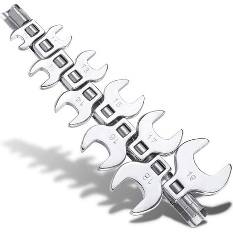 Jeu de 10 clés à fourche métriques à prise de 3/8", clé à écrou évasé tailles métriques 10-19 mm, avec organiseur à clipser pour la mécanique et la réparation automobile. (1/5)