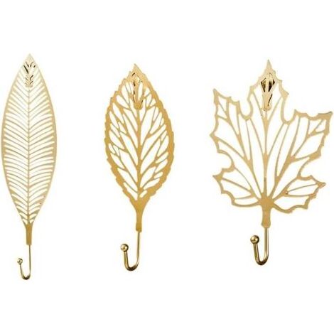 3er-Set Vintage-Wandhaken, Metall-Kleiderhaken ohne Bohren, Vintage-Kleiderhaken, goldblattförmige Haken, rustikale Haken für Schlüssel, Handtücher, dekorative Haken (1/5)