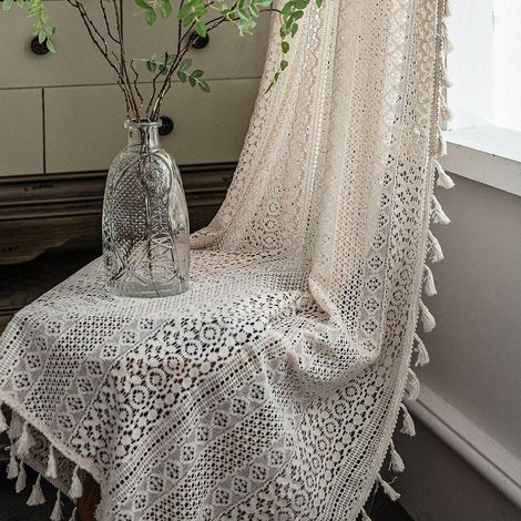 Rideaux en crochet translucides pour salon, style bohème chic, tricotés au crochet, rideaux translucides pour chambre à coucher (1/5)