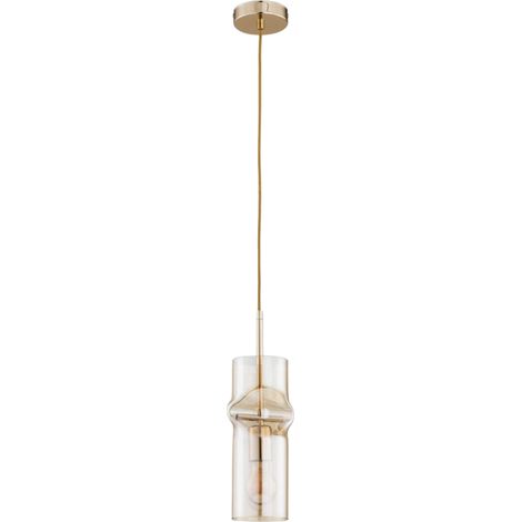Alfa Kapris Gold Pendant Ceiling Lamp, 1-Light E27 Socket Max 60W, Metal & Glass Shade 13cm, Adjustable Drop to 90cm, Dimmable IP20 for Kitchen Dining (1/2)