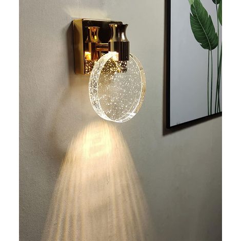Lampe murale en cristal appliquée, lampe murale intérieure de luxe de style nordique, lampe murale circulaire créative, pour la Chambre, table de chevet, salon, salle de bain, commode, couloir (or, pe (1/4)