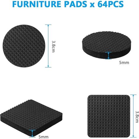 OSDUE Patin Antiderapant Tampon Caoutchouc Meuble, Rond+Carré  Patin Antidérapant Autocollant Tampon Caoutchouc Meuble pour Plancher, 5MM D'épaisseur (1/4)
