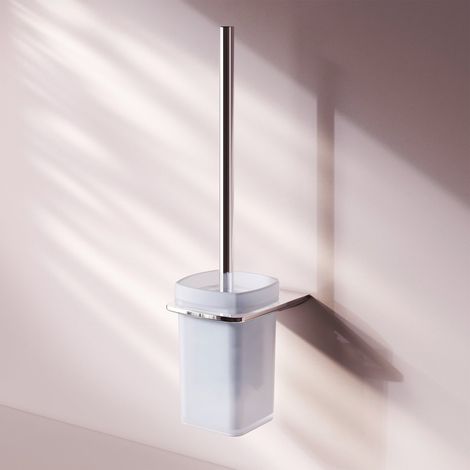 AM.PM Klobürste WC-Bürstenhalter Garnitur WC-bürste Toilettenbürste mit Halterung Wandmontage mit Bohren Edelstahl & Glass matt , Chrom (1/5)
